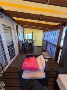 Terrasse mobil home occasion 6 x 2.50m couverte fermée sauf joue gauche